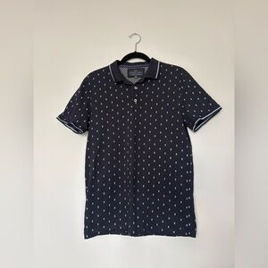 Nickel & Iron Men’s Navy Printed Polo Shirt Short Sleeve Size S Casual Workwear